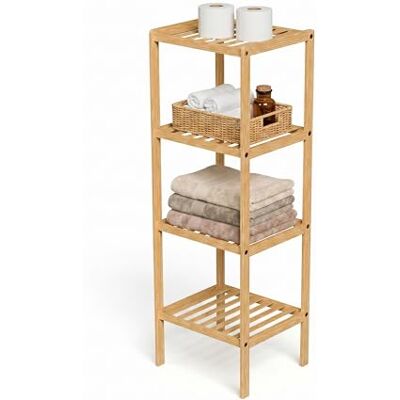 Amig Étagère en bambou pour salle de bain Mod. BAM 4 niveaux Fabriquée en bambou Design à lames pour Entrée, Salon, Cuisine, Balcon 37 x 33 x 110 cm Amig Étagère en bambou pour salle de bain Mod. BAM 4 niveaux Fabriquée en bambou Design à lames pour Entrée, Salon, Cuisine, Balcon 37 x 33 x 110 cm