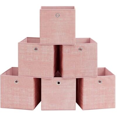 SONGMICS Boîtes de Rangement, Lot de 6, Coffres en Tissu Non-Tissé avec Poignée, 30 x 30 x 30 cm, Cubes Pliants pour Étagère, Rangement de Vêtements, Rose Bonbon RFB006R01 SONGMICS Boîtes de Rangement, Lot de 6, Coffres en Tissu Non-Tissé avec Poignée, 30 x 30 x 30 cm, Cubes Pliants pour Étagère, Rangement de Vêtements, Rose Bonbon RFB006R01