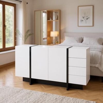 HOMYLIN Armoire moderne avec tiroirs et armoires, 150 cm, armoire de rangement pour chambre à coucher, blanc HOMYLIN Armoire moderne avec tiroirs et armoires, 150 cm, armoire de rangement pour chambre à coucher, blanc