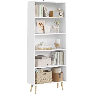 WOLTU Bibliothèque Étagère Livre 5 Niveaux, Meuble de Rangement pour Salon et Bureau avec Pieds en Bois, 60x24x144 cm, Blanc WOLTU Bibliothèque Étagère Livre 5 Niveaux, Meuble de Rangement pour Salon et Bureau avec Pieds en Bois, 60x24x144 cm, Blanc