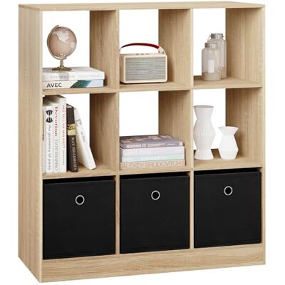 WOLTU Étagère à livres, en forme de cube, pour rangement, salon, chambre à coucher, bureau, séparateur de pièce, avec 9 compartiments, 3 tiroirs en tissu non tissé, chêne clair WOLTU Étagère à livres, en forme de cube, pour rangement, salon, chambre à coucher, bureau, séparateur de pièce, avec 9 compartiments, 3 tiroirs en tissu non tissé, chêne clair