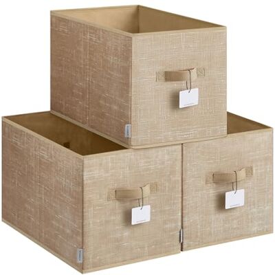 SONGMICS Lot de 3 boîtes de rangement pliables en tissu pour armoire, 2 poignées, étiquette, pour chambre à coucher, salon, beige sable ROB450K01 SONGMICS Lot de 3 boîtes de rangement pliables en tissu pour armoire, 2 poignées, étiquette, pour chambre à coucher, salon, beige sable ROB450K01
