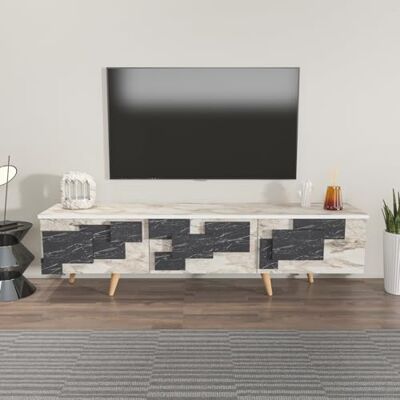 Hanah Home Oakley - Meuble TV Blanc et Marbre Hanah Home Oakley - Meuble TV Blanc et Marbre