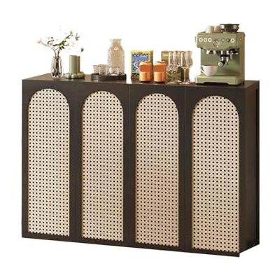 guiling-1986 Buffet Buffet de cuisine style rétro, meuble rangement for salon, sur pied, en rotin, quatre portes, blanc/noir, 130 cm Armoire de cuisine(Noir) guiling-1986 Buffet Buffet de cuisine style rétro, meuble rangement for salon, sur pied, en rotin, quatre portes, blanc/noir, 130 cm Armoire de cuisine(Noir)