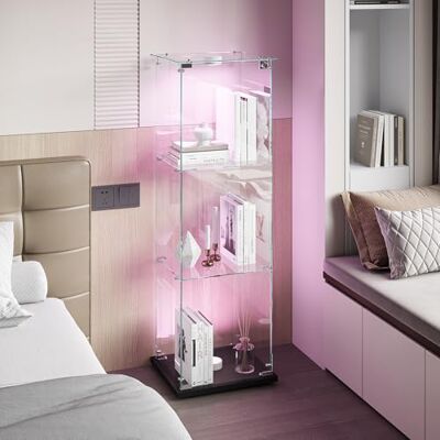 FEEOHOME Vitrine transparente avec lampe, sur pied, vitrine trempé moderne, vitrine en verre avec 3 couches avec porte, vitrines de collection pour salon, chambre, 78,5 x 35 x 117 cm (noir, 1 porte A) FEEOHOME Vitrine transparente avec lampe, sur pied, vitrine trempé moderne, vitrine en verre avec 3 couches avec porte, vitrines de collection pour salon, chambre, 78,5 x 35 x 117 cm (noir, 1 porte A)