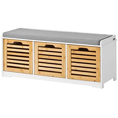SoBuy Banc Chaussures Entrée Rangement Meuble à Chaussures avec Coussin Rembourré et 3 Paniers Banc d’Entrée en Bois pour Couloir 105x35x43cm, 120kg Charge, FSR23-WN SoBuy Banc Chaussures Entrée Rangement Meuble à Chaussures avec Coussin Rembourré et 3 Paniers Banc d’Entrée en Bois pour Couloir 105x35x43cm, 120kg Charge, FSR23-WN