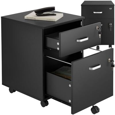 tectake ® Bloc Tiroir Conteneur à Rouleaux Avec 2 Tiroirs Verrouillables, Roues Verrouillables et Design Moderne Parfait Pour Un Lieu de Travail Organisé Noir tectake ® Bloc Tiroir Conteneur à Rouleaux Avec 2 Tiroirs Verrouillables, Roues Verrouillables et Design Moderne Parfait Pour Un Lieu de Travail Organisé Noir