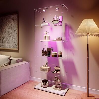 FEEOHOME Vitrine en verre avec LED, vitrine de collection en verre, Transparent vitrine Multifonctionnel avec 5 Couches avec 2 Porte, Sur pied Vitrines trempé moderne pour salon, chambre à coucher, Bureau (A) FEEOHOME Vitrine en verre avec LED, vitrine de collection en verre, Transparent vitrine Multifonctionnel avec 5 Couches avec 2 Porte, Sur pied Vitrines trempé moderne pour salon, chambre à coucher, Bureau (A)