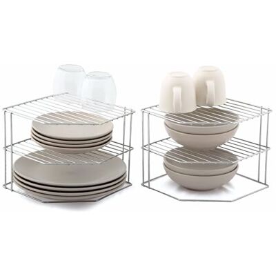 simplywire Range-assiettes à 3 niveaux Lot de 2 organisateurs de placard de cuisine Chrome simplywire Range-assiettes à 3 niveaux Lot de 2 organisateurs de placard de cuisine Chrome