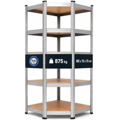 Arebos Étagère d'angle pour charges lourdes 875 kg Montage facile grâce au système d'emboîtement 180 x 70 x 70 cm 5 tablettes en MDF Jusqu'à 175 kg par étagère Galvanisée Arebos Étagère d'angle pour charges lourdes 875 kg Montage facile grâce au système d'emboîtement 180 x 70 x 70 cm 5 tablettes en MDF Jusqu'à 175 kg par étagère Galvanisée