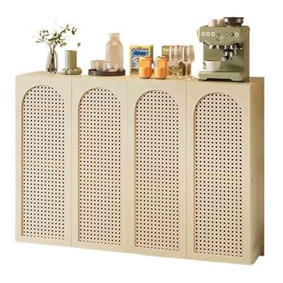 Zhaoj24-05 Buffetss Buffet de cuisine style rétro, meuble rangement for salon, sur pied, en rotin, quatre portes, blanc/noir, 130 cm(Blanc) Zhaoj24-05 Buffetss Buffet de cuisine style rétro, meuble rangement for salon, sur pied, en rotin, quatre portes, blanc/noir, 130 cm(Blanc)