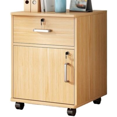 ULYTMMJG Classeur mobile en bois avec serrure et roulettes de rangement Beige ULYTMMJG Classeur mobile en bois avec serrure et roulettes de rangement Beige