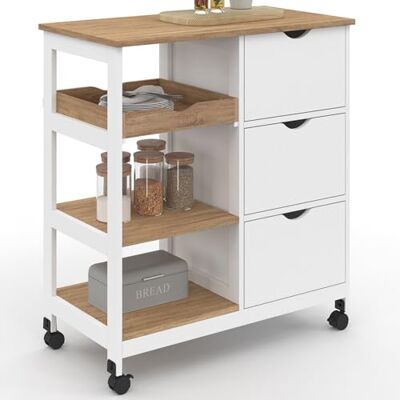 IDMarket Desserte de cuisine MUNA 3 paniers + 1 plateau amovible blanc et effet hêtre L.76 cm IDMarket Desserte de cuisine MUNA 3 paniers + 1 plateau amovible blanc et effet hêtre L.76 cm