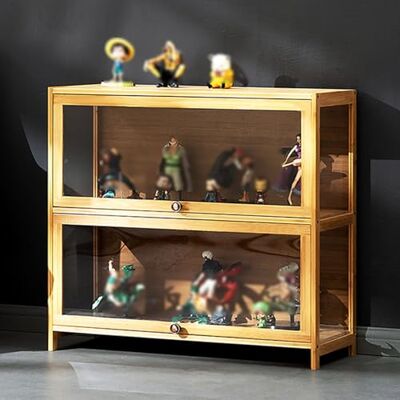 YFWOKSL Vitrine en acrylique pour objets de collection, bambou naturel, vitrine moderne et minimaliste à porte rabattable, étagère de rangement YFWOKSL Vitrine en acrylique pour objets de collection, bambou naturel, vitrine moderne et minimaliste à porte rabattable, étagère de rangement