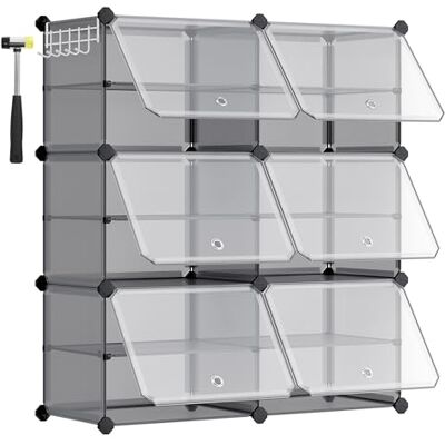 SONGMICS Meuble à chaussures avec 6 compartiments, Meuble à chaussures, 30 x 40 x 30 cm par compartiment, Étroit, avec portes, Cadre en acier, Plastique, pour couloir, Chambre, Gris ardoise LPC033G01 SONGMICS Meuble à chaussures avec 6 compartiments, Meuble à chaussures, 30 x 40 x 30 cm par compartiment, Étroit, avec portes, Cadre en acier, Plastique, pour couloir, Chambre, Gris ardoise LPC033G01