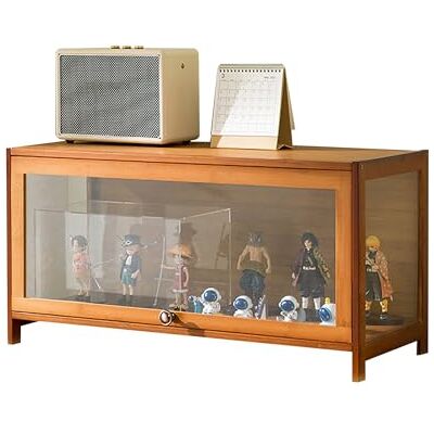 YFWOKSL Vitrine avec porte en verre acrylique 1 à 5 niveaux en bambou naturel pour objets de collection, forte capacité de charge, armoire de rangement avec YFWOKSL Vitrine avec porte en verre acrylique 1 à 5 niveaux en bambou naturel pour objets de collection, forte capacité de charge, armoire de rangement avec