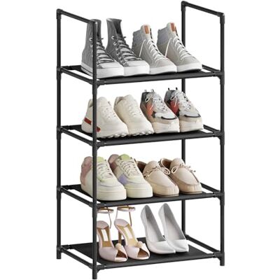 WOLTU Étagère à chaussures Organisateur de chaussures à 4 niveaux avec étagère étroite pour couloir, salon, couloir Structure en métal Étagères compactes et amovibles 41 x 28 x 72 cm Noir WOLTU Étagère à chaussures Organisateur de chaussures à 4 niveaux avec étagère étroite pour couloir, salon, couloir Structure en métal Étagères compactes et amovibles 41 x 28 x 72 cm Noir
