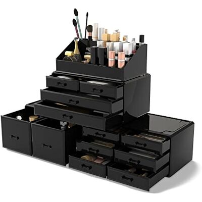 READAEER Organisateur de maquillage organisateur cosmétique (12D, Noir) READAEER Organisateur de maquillage organisateur cosmétique (12D, Noir)