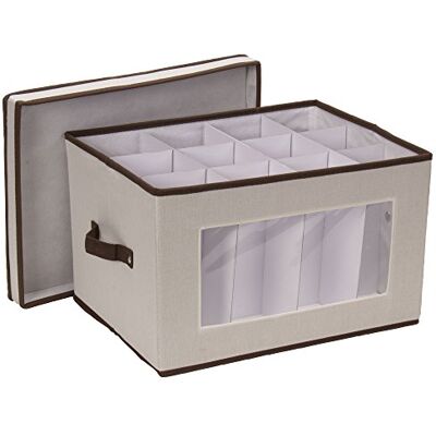 Household Essentials Coffre de rangement pour verres à vin en toile naturelle avec bordure marron Household Essentials Coffre de rangement pour verres à vin en toile naturelle avec bordure marron