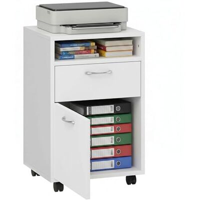 HOMCOM Caisson de bureau rangement bureau sur roulettes tiroir placard niche panneaux particules blanc HOMCOM Caisson de bureau rangement bureau sur roulettes tiroir placard niche panneaux particules blanc
