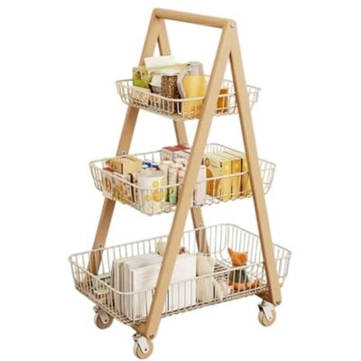 YANG11FAN Chariot roulant utilitaire Chariot de rangement roulant à 3 niveaux, panier légumes mobile et étagère organisateur collations YANG11FAN Chariot roulant utilitaire Chariot de rangement roulant à 3 niveaux, panier légumes mobile et étagère organisateur collations