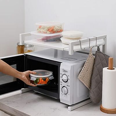LANTUS Cuisine Micro Ondes Etagere Rangement,Étagère pour Micro-Ondes à 2 Couches Extensible pour épices, conserves, Bouteilles, jusqu'à 25 kg (42cm (40-65cm) blanc) LANTUS Cuisine Micro Ondes Etagere Rangement,Étagère pour Micro-Ondes à 2 Couches Extensible pour épices, conserves, Bouteilles, jusqu'à 25 kg (42cm (40-65cm) blanc)