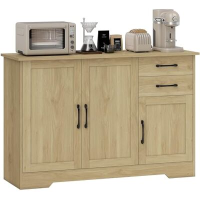 HOMCOM Buffet salon, meuble de rangement avec 3 portes, 2 tiroirs et étagère réglable, style moderne, buffet salle à manger et cuisine, 120 x 38 x 79 cm, bois naturel HOMCOM Buffet salon, meuble de rangement avec 3 portes, 2 tiroirs et étagère réglable, style moderne, buffet salle à manger et cuisine, 120 x 38 x 79 cm, bois naturel