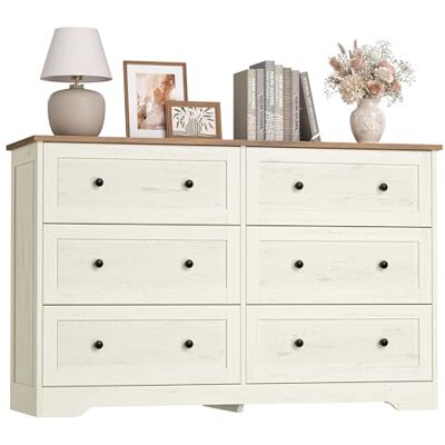 VASAGLE SIREN Collection Commode de Chambre, Meuble de Rangement à Tiroirs, Style Cottage, Armoire de Rangement, Polyvalent, 6 Tiroirs, 40 x 120 x 78 cm, Blanc Rustique et Marron Miel LTS663WJ01 VASAGLE SIREN Collection Commode de Chambre, Meuble de Rangement à Tiroirs, Style Cottage, Armoire de Rangement, Polyvalent, 6 Tiroirs, 40 x 120 x 78 cm, Blanc Rustique et Marron Miel LTS663WJ01
