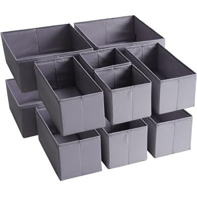 TYEERS Lot de 12 organiseurs de tiroir en tissu durable, lavable, avec planches de support de base, petites boîtes de rangement pour salle de bain, armoire, commode, gris foncé TYEERS Lot de 12 organiseurs de tiroir en tissu durable, lavable, avec planches de support de base, petites boîtes de rangement pour salle de bain, armoire, commode, gris foncé