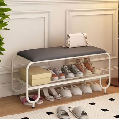 RTYHN Banc à chaussures en cuir avec siège rembourré à 2 niveaux Banc de rangement de chaussures avec cadre en acier Banc d'entrée pour salle de bain et chambre à coucher RTYHN Banc à chaussures en cuir avec siège rembourré à 2 niveaux Banc de rangement de chaussures avec cadre en acier Banc d'entrée pour salle de bain et chambre à coucher