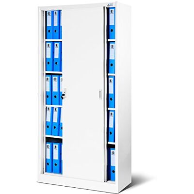 Jan Nowak Armoire de Bureau SD001 Armoire Métallique à Portes coulissantes tôle d'acier étagères revêtement en Poudre verrouillable 185 cm x 90 cm x 40 cm (Blanc) Jan Nowak Armoire de Bureau SD001 Armoire Métallique à Portes coulissantes tôle d'acier étagères revêtement en Poudre verrouillable 185 cm x 90 cm x 40 cm (Blanc)