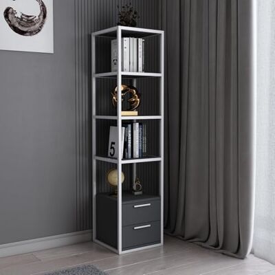 Étagère Roby en Bois et Anthracite - 2 Tiroirs, 3 Étagères - Étagère Étagère Roby en Bois et Anthracite - 2 Tiroirs, 3 Étagères - Étagère