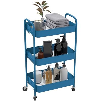 HOMCOM Desserte Chariot de Rangement en Acier Chariot de Service à roulettes 3 Niveaux Plateaux ajourés 45 x 30,6 x 79 cm Bleu foncé HOMCOM Desserte Chariot de Rangement en Acier Chariot de Service à roulettes 3 Niveaux Plateaux ajourés 45 x 30,6 x 79 cm Bleu foncé