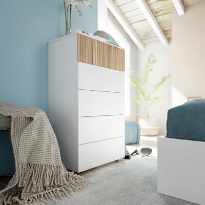 Terre de Nuit Commode avec 5 tiroirs Blanc et Bois Naturel CO81006 Terre de Nuit Commode avec 5 tiroirs Blanc et Bois Naturel CO81006