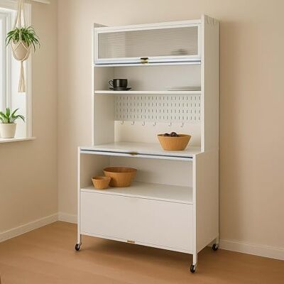 Mendler HWC-O53 Armoire de cuisine rabattable en métal Blanc 175 x 80 x 42 cm Mendler HWC-O53 Armoire de cuisine rabattable en métal Blanc 175 x 80 x 42 cm