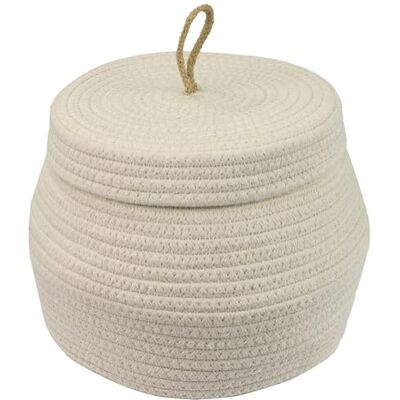 HMF Panier de rangement rond avec couvercle en coton Crème 25,5 x 19 cm HMF Panier de rangement rond avec couvercle en coton Crème 25,5 x 19 cm