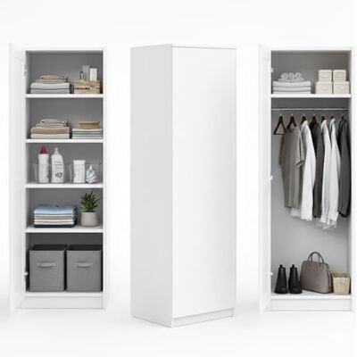Home Collective Armoire multi-usages en bois MDF Blanc 50 cm de large et 180 cm de hauteur Avec tringle à vêtements et compartiment supplémentaire Organiseur de penderie Home Collective Armoire multi-usages en bois MDF Blanc 50 cm de large et 180 cm de hauteur Avec tringle à vêtements et compartiment supplémentaire Organiseur de penderie