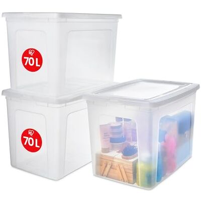 Iris Ohyama , Lot de 3 boîtes de rangement, 70 L, transparent, empilable, salon, chambre Modular Clear Box MCB-70 Transparent Iris Ohyama , Lot de 3 boîtes de rangement, 70 L, transparent, empilable, salon, chambre Modular Clear Box MCB-70 Transparent