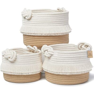 NaturalCozy 3 paniers à pompons (blanc cassé et marron) NaturalCozy 3 paniers à pompons (blanc cassé et marron)