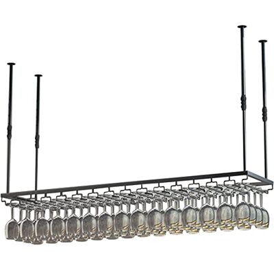 KHLMSRXJ Casier à vin Porte-bouteille de vin noir, organisateur de verre à vin suspendu en métal, étagère en verre à pied sous l'armoire, étagère de rangement, hauteur et largeur réglables (taille : KHLMSRXJ Casier à vin Porte-bouteille de vin noir, organisateur de verre à vin suspendu en métal, étagère en verre à pied sous l'armoire, étagère de rangement, hauteur et largeur réglables (taille :