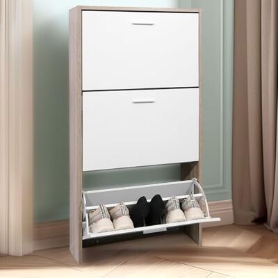 CASABEL Meuble de Rangement à Chaussure 18 Paires Armoire Etagere Grande Capacité pour Entree, Couloir L60xP24xH113 cm Blanc Bois Clair CASABEL Meuble de Rangement à Chaussure 18 Paires Armoire Etagere Grande Capacité pour Entree, Couloir L60xP24xH113 cm Blanc Bois Clair