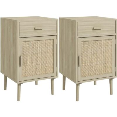 HOMCOM Lot de 2 Tables de Chevet Tiroir et Placard 40 x 40 x 68,5 cm Chêne Tables de Nuit, Étagère Réglable, Style Bohème, Chambre à Coucher, Salon HOMCOM Lot de 2 Tables de Chevet Tiroir et Placard 40 x 40 x 68,5 cm Chêne Tables de Nuit, Étagère Réglable, Style Bohème, Chambre à Coucher, Salon