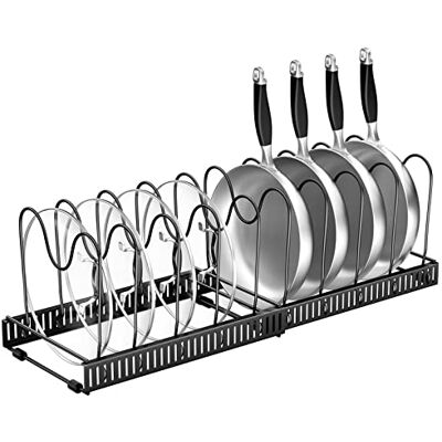 Fousenuk Support de couvercle de casserole, rangement avec 10 compartiments réglables, organisateur de casseroles de cuisine, support de couvercle de tiroir, support de casserole extensible Fousenuk Support de couvercle de casserole, rangement avec 10 compartiments réglables, organisateur de casseroles de cuisine, support de couvercle de tiroir, support de casserole extensible