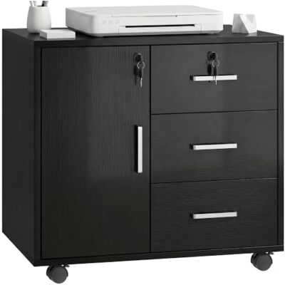 HOMCOM Caisson Bureau Verrouillable avec 3 Tiroirs 40 x 60 x 56 cm Noir Meuble de Rangement, Étagère Réglable, Armoire Rangement Bureau, Roulettes HOMCOM Caisson Bureau Verrouillable avec 3 Tiroirs 40 x 60 x 56 cm Noir Meuble de Rangement, Étagère Réglable, Armoire Rangement Bureau, Roulettes