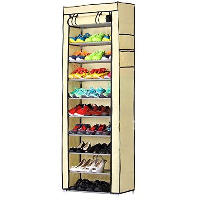 BAKAJI Meuble à chaussures 11 étagères 60 x 30 x 175 cm jusqu'à 30 paires de chaussures structure en acier et revêtement en tissu TNT imperméable avec fermeture éclair anti-poussière (Beige) BAKAJI Meuble à chaussures 11 étagères 60 x 30 x 175 cm jusqu'à 30 paires de chaussures structure en acier et revêtement en tissu TNT imperméable avec fermeture éclair anti-poussière (Beige)