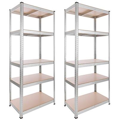 Arebos Lot de 2 étagères galvanisées pour charges lourdes 180 x 75 x 45 cm Charge maximale : 875 kg 5 panneaux MDF Montage facile grâce au système d'emboîtement Arebos Lot de 2 étagères galvanisées pour charges lourdes 180 x 75 x 45 cm Charge maximale : 875 kg 5 panneaux MDF Montage facile grâce au système d'emboîtement