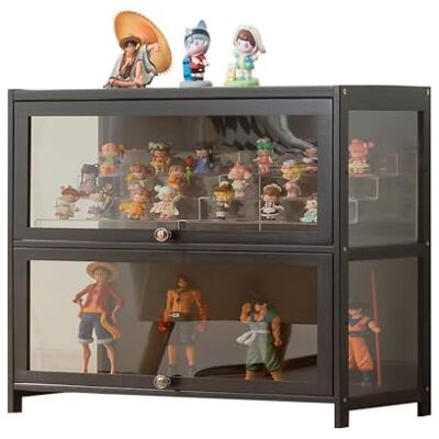 YFWOKSL Vitrine avec porte en verre acrylique 1 à 5 niveaux en bambou naturel pour objets de collection, forte capacité de charge, armoire de rangement avec YFWOKSL Vitrine avec porte en verre acrylique 1 à 5 niveaux en bambou naturel pour objets de collection, forte capacité de charge, armoire de rangement avec