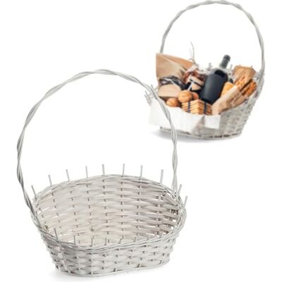 KADAX Panier cadeau universel en osier, anse de qualité supérieure, panier tressé pour bouteilles, bonbons et rangement (blanc, petit) KADAX Panier cadeau universel en osier, anse de qualité supérieure, panier tressé pour bouteilles, bonbons et rangement (blanc, petit)