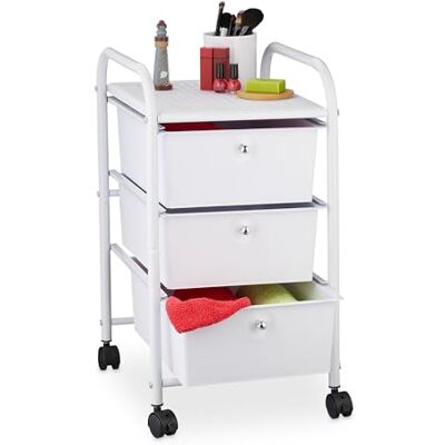 Relaxdays Chariot sur Roues de Bain, 3 tiroirs, métal et Plastique, conteneur, cosmétiques, 60 x 33 x 39 cm, Couleurs Relaxdays Chariot sur Roues de Bain, 3 tiroirs, métal et Plastique, conteneur, cosmétiques, 60 x 33 x 39 cm, Couleurs
