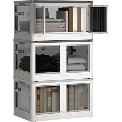 HOMCOM Boîtes de Rangement Pliables et Empilables 69L en Plastique Blanc Caisses Rangement Cubes, avec Couvercle et 4 Roulettes, Accès à 5 Côtés, pour Jouets et Livres HOMCOM Boîtes de Rangement Pliables et Empilables 69L en Plastique Blanc Caisses Rangement Cubes, avec Couvercle et 4 Roulettes, Accès à 5 Côtés, pour Jouets et Livres
